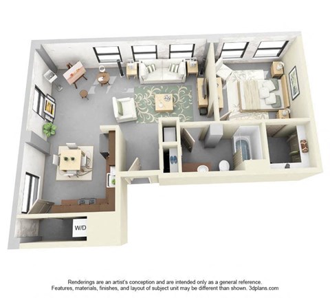 Floor plan for 1 bed, 1 bath, 825 sqft